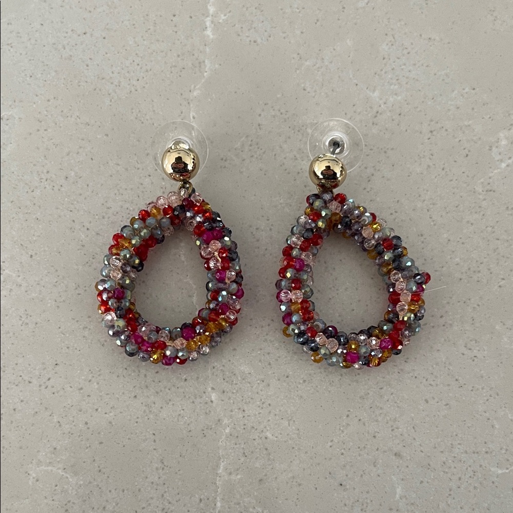 Multicolor Beaded Teardrop Earrings